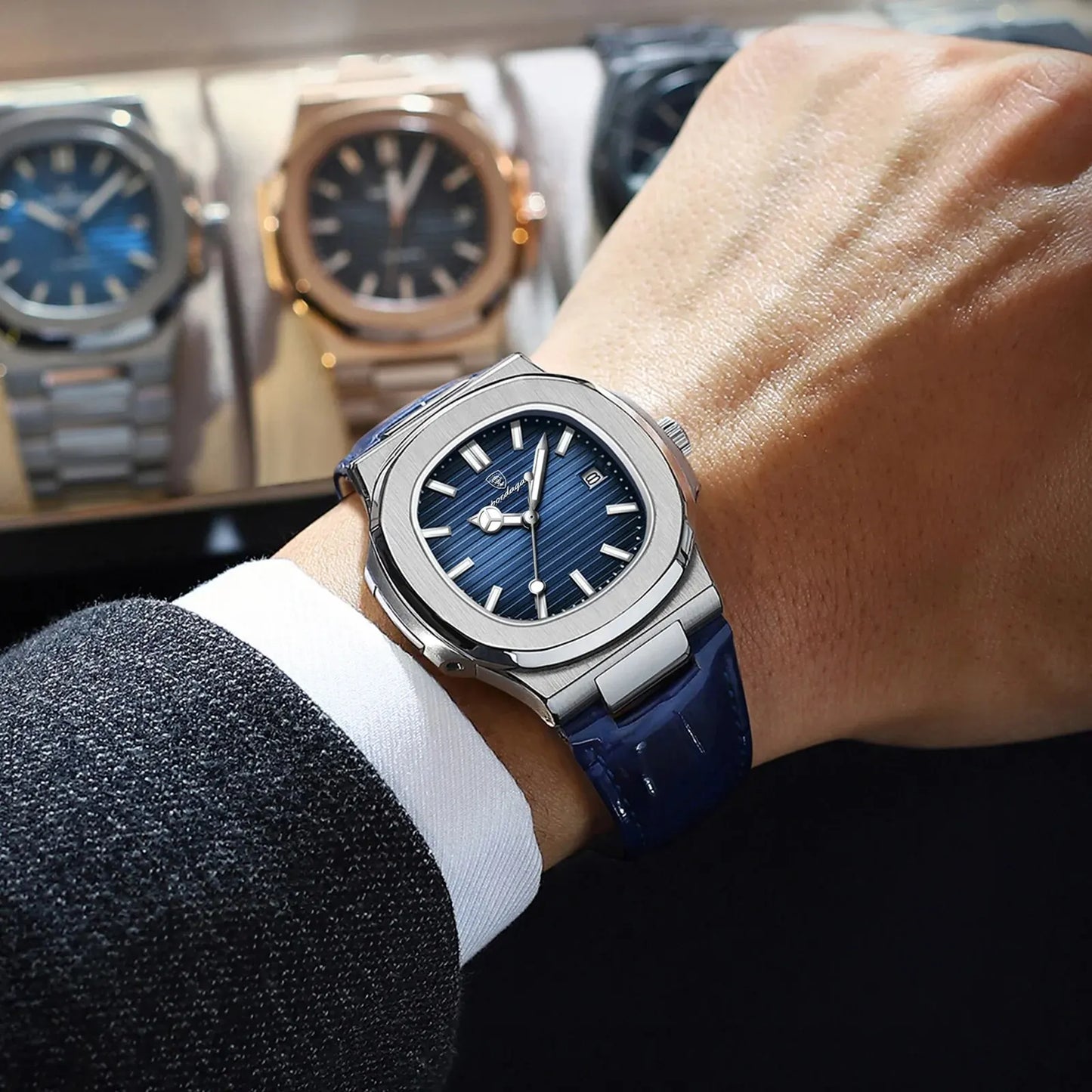 Luxury Silver Leather Quartz Watch