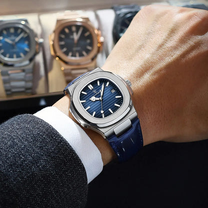 Luxury Silver Leather Quartz Watch