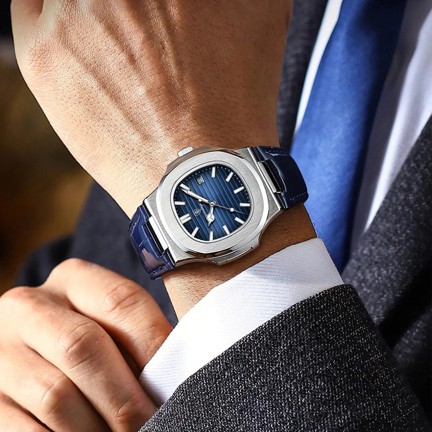 Luxury Silver Leather Quartz Watch