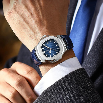 Luxury Silver Leather Quartz Watch
