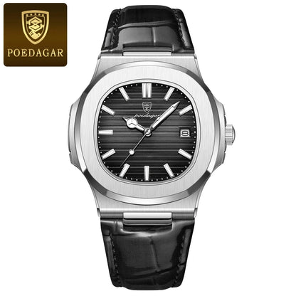 Luxury Silver Leather Quartz Watch