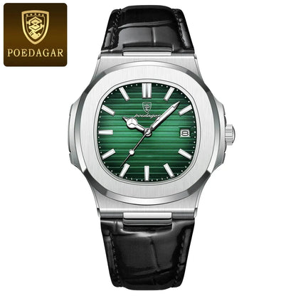Luxury Silver Leather Quartz Watch