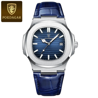 Luxury Silver Leather Quartz Watch